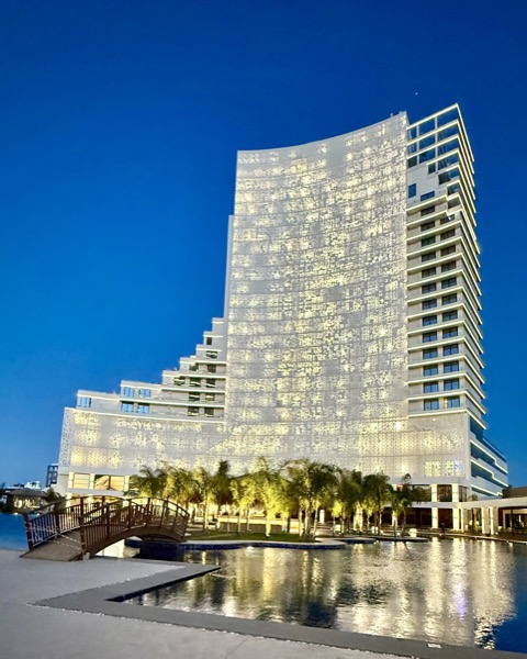 Resort tower at twilight