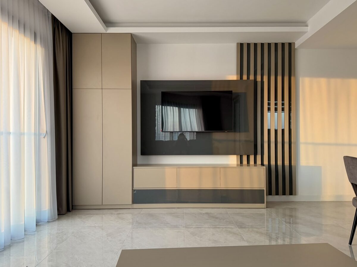 Living room TV wall with designer panelling